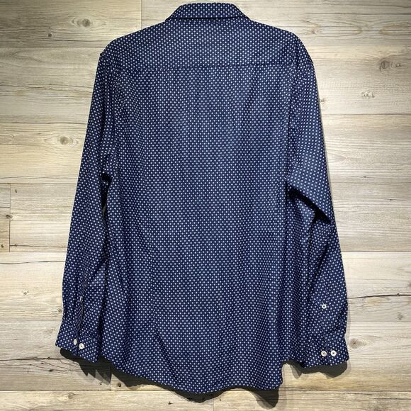 C-LAB NYC Slim Fit Shirt Button-Up 4-Way Stretch Men's XL  17.5 Blue Geometric - Picture 2 of 7